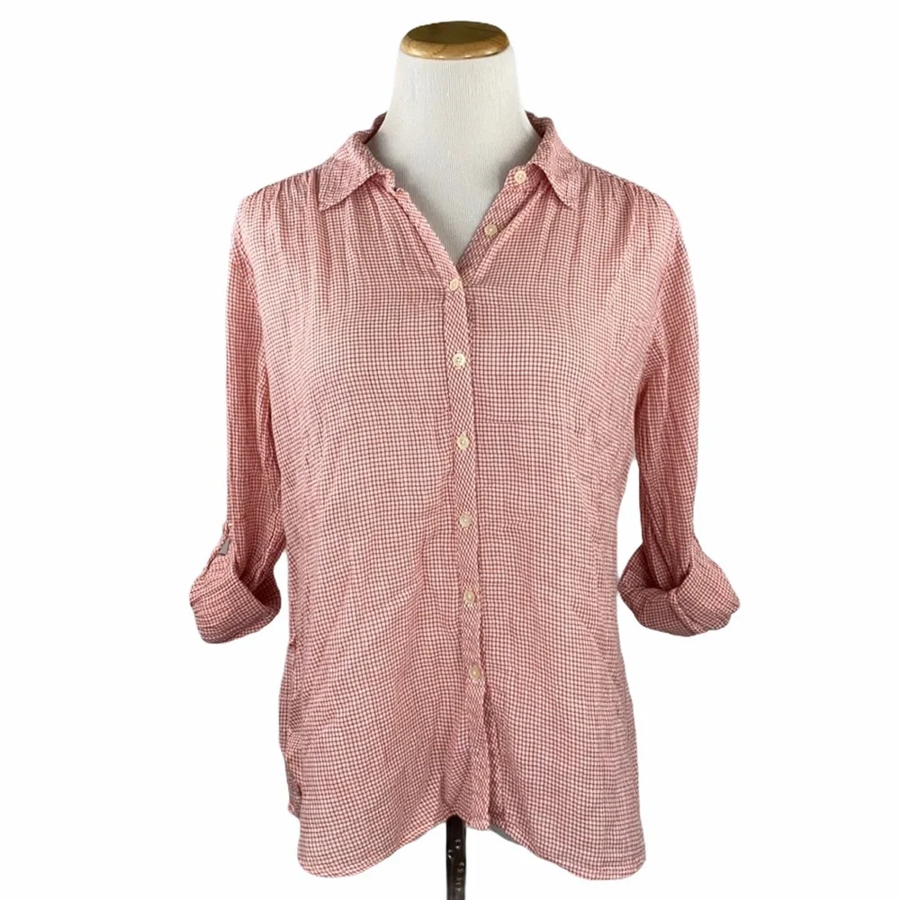 C&C California Raspberry Gingham Print Button Down Shirt - Picture 1 of 14